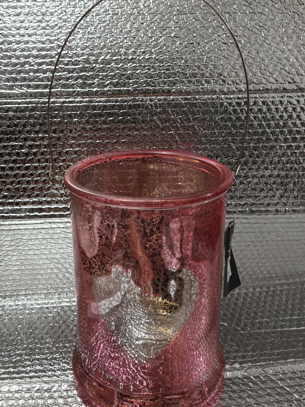 Pink Murcury Glass Hurricane Lantern with Handle.. *Martha Stewart